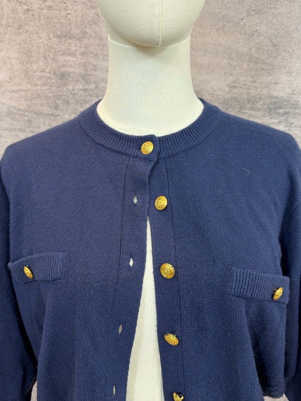 Classic Navy Gold-Button Cardigan Sweater - Women